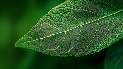 Fototapeta premium Close-Up of Lush Green Leaf Texture, Revealing Nature's Organic Beauty and Intricate Patterns