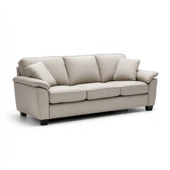 Fototapeta premium Cozy beige fabric sofa perfect for living room or lounge settings with plush cushions and inviting design