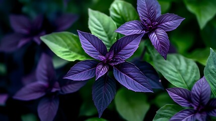 Dark Opal Basil: Close-up Garden Photography AI Generated