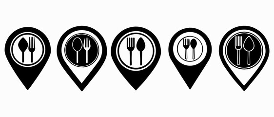 Restaurant and Dining Location Icons &ndash; Food Map Marker Vector Set