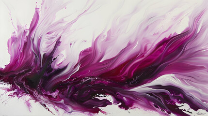 Abstract art piece features dynamic, flowing strokes of white and dark purple