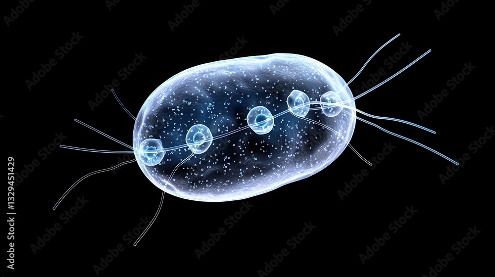 Poster microscopic view of a transparent cell with appendages.