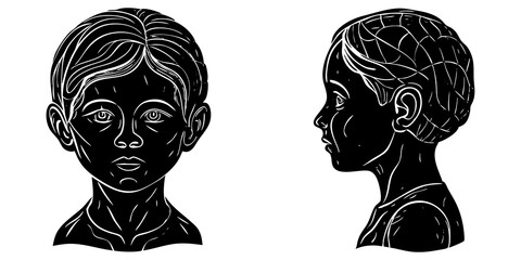 Vector silhouette boy, front and side view