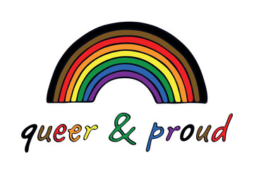 Colorful rainbow shape Gay pride flag Happy pride day LGBTQ community Pride Month Vector hand drawn doodle for posters, stickers, logo, cards