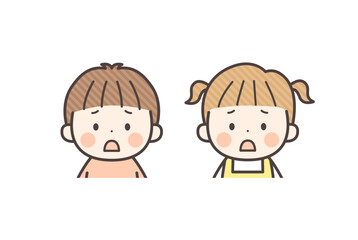 困り顔の男の子と女の子の全身イラスト