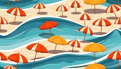 Obraz premium Vibrant beach scene with colorful umbrellas