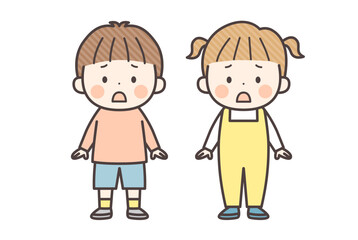困り顔の男の子と女の子の全身イラスト