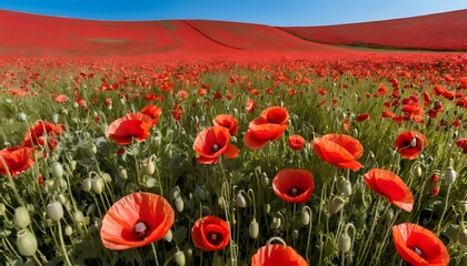 Obraz premium Vibrant poppy field in a scenic landscape