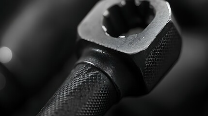 Close-up of a wrench tightening a gas pipe connection, with the textured grip of the tool in focus