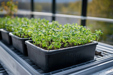 Thriving Urban Rooftop Garden with Lush Greenery Overlooking City Skyline