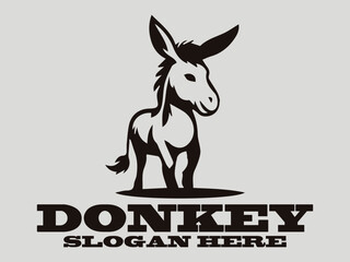 Standing black donkey silhouette with detailed ears and legs. Logo vector donkey animal graphic design. Profile view black donkey head silhouette with detailed mane and ears. Animal graphic design © Arnis