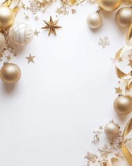 Gold holiday decorations on a blank background for seasonal designs. fashion lifestyle. Minimalist concept