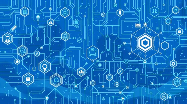 Futuristic Digital Circuit Landscape &ndash; Glowing Blue Tech Background with Cyber Innovation Theme