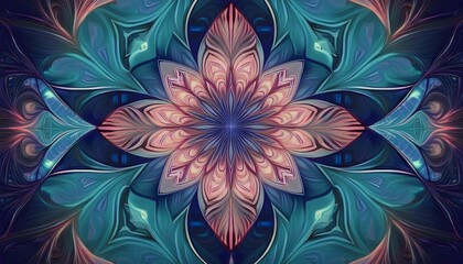 Fototapeta premium Kaleidoscopic pattern reflecting and repeating shapes in infinite symmetrical forms, creating a mesmerizing, dynamic visual effect. 