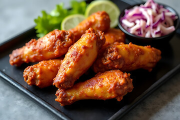 Fototapeta premium Delicious spicy chicken wings restaurant kitchen food photography casual dining close-up flavorful