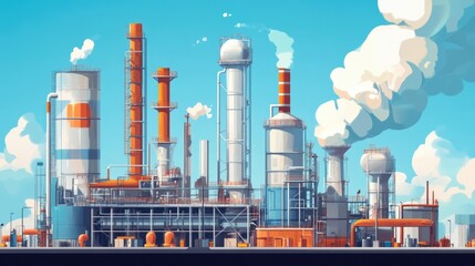 Obraz premium Crude Distillation Process in a Petrochemical Plant: Exploring Air Emissions and Cooling Systems
