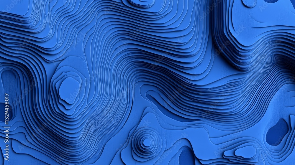 Poster abstract blue background with flowing wave-like curved lines and subtle grunge textures, creating a 