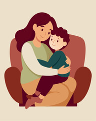 Obraz premium Heartwarming Mother's Day Embrace: A Loving Mother Cuddling Her Child, Tender Moment Captured in a 