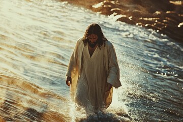 Divine Miracle: Jesus Christ Walking on Water, Inspired by the Sea of Galilee and Easter Prophecy