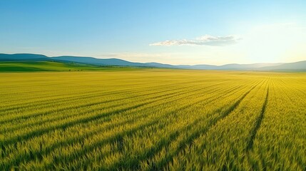 Obraz premium Beautiful wheat field stretches to the horizon under a bright sky