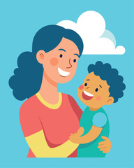 Naklejka premium Mother's Day Love: A Tender, Joyful Moment Between Mom and Child Son Care Happy Smile Family Warmth 