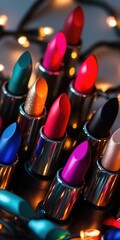 Festive Lipstick Fantasy: Vibrant Holiday Lights Inspired by Christmas Cheer on a Stylish Grey Canvas