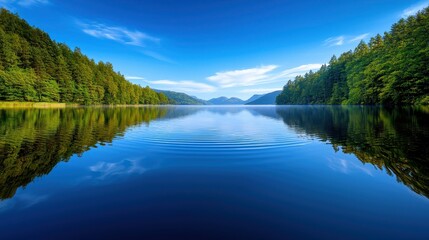 Obraz premium Serene Lake Reflections Amidst Lush Green Mountains