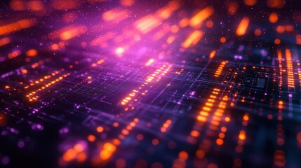 Obraz premium Futuristic Circuit Board, Glowing Data Streams, Technology Background