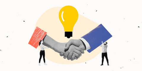 Handshake beneath symbolic lightbulb, representing trust, partnership, and business collaboration....