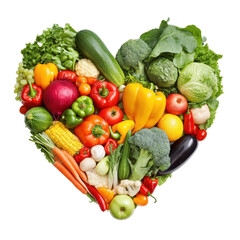 Vegetable Heart: A vibrant, healthy heart shape composed of a diverse array of fresh, colorful vegetables, symbolizing wholesome nutrition and a balanced diet.