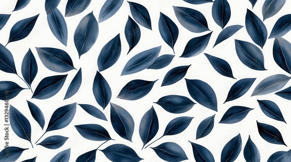 Poster elegant botanical pattern with dark blue leaves on a soft white background creating a serene and mod