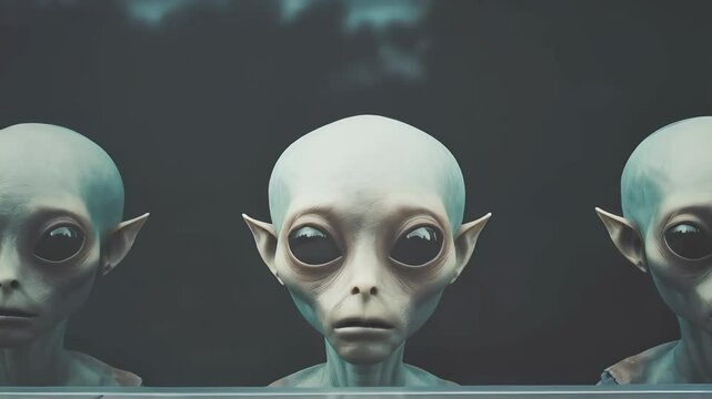 Mysterious alien figures appear in a window, intriguing observers during the night