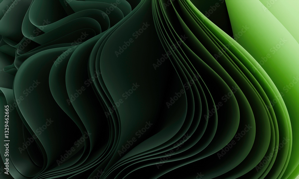 Poster abstract 3d green waves pattern with dynamic flowing curves