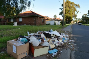 Neighborhood Clean Up: Bulky Household Rubbish Gathered for Council Collection on the Streets of Australia