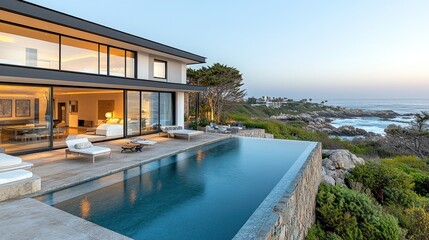Fototapeta premium Modern coastal house with infinity pool