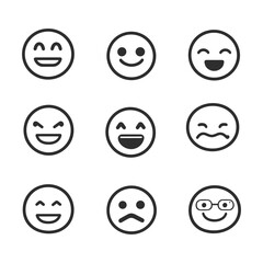 Black outline emoticon set isolated on white background 