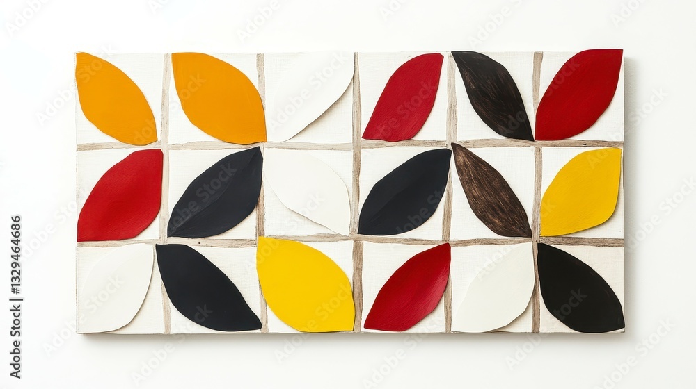 Poster abstract wall artwork featuring a modern design with colorful leaves in alternating patterns and tex