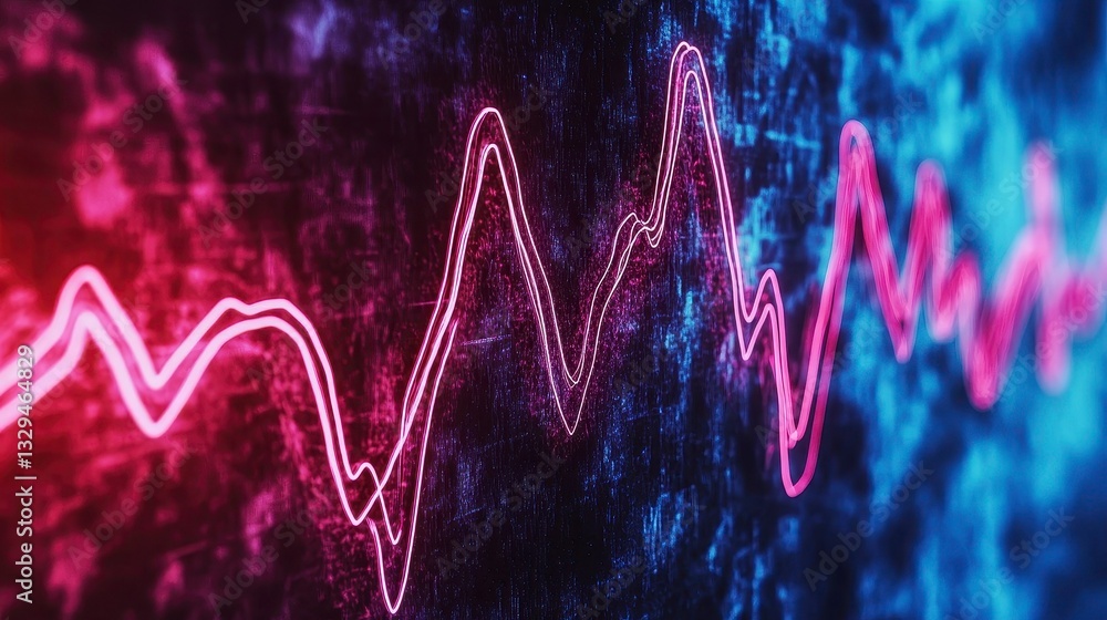 Poster vibrant and dynamic graph illustration showcasing fluctuating data trends in neon colors against a t