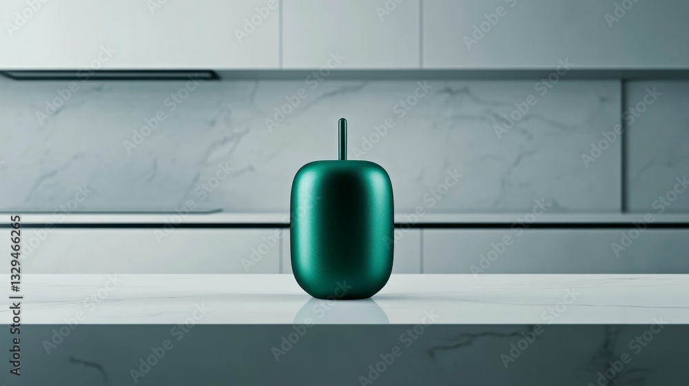 Poster elegant green minimalistic object displayed on a sleek kitchen countertop against a modern backdrop 