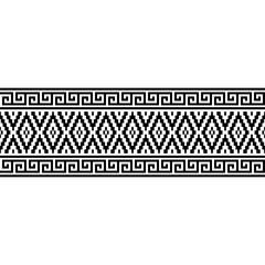 A Stripes horizontal seamless pattern with intricate tribal-inspired geometric designs in black and white. Great for branding, packaging, and home decor. Eps10