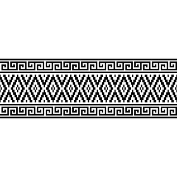 A Stripes horizontal seamless pattern with intricate tribal-inspired geometric designs in black and white. Great for branding, packaging, and home decor. Eps10
