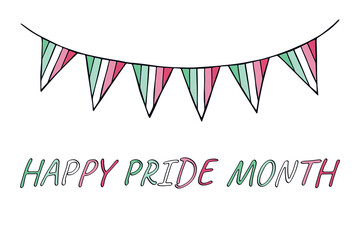 Colorful garland Abrosexual pride flag Happy pride day LGBTQIA community Pride Month Vector hand drawn doodle for posters, stickers, logo, cards