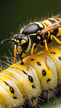 A parasitic wasp laying eggs on a caterpillar