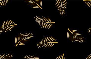 seamless pattern with gold palm leaves on black background. palm tree leaves seamless pattern.