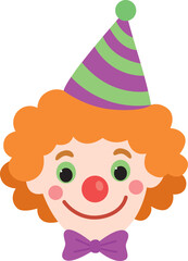 Illustration with funny clown face isolated on white. Hand drawn bright concept of cute circus character	