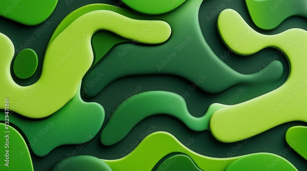 Poster abstract wavy background design in various shades of green with layered textures and smooth, flowing