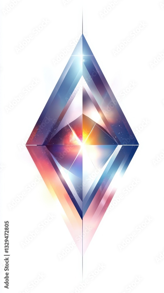 Poster abstract depiction of a geometrical shape with luminous colorful elements