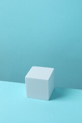 White podium on a blue background