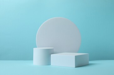 White podiums on a blue background