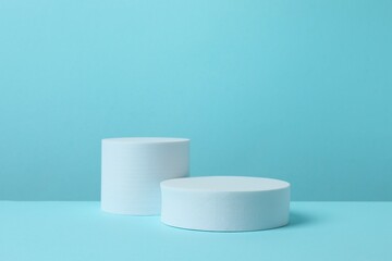 White podiums on a blue background